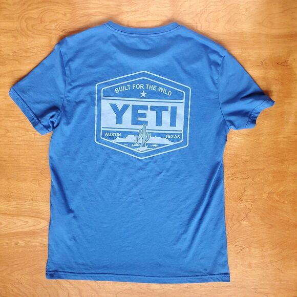 YETI Shirt Size S Blue Austin Texas Built for the Wild Camping Hiking Gym Casual - Picture 7 of 11